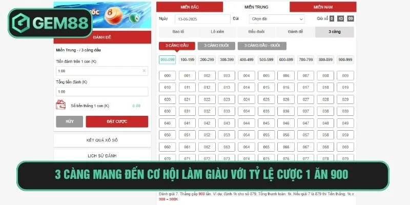 3 càng với tỷ lệ ăn cực hấp dẫn 1 gấp 900 lần