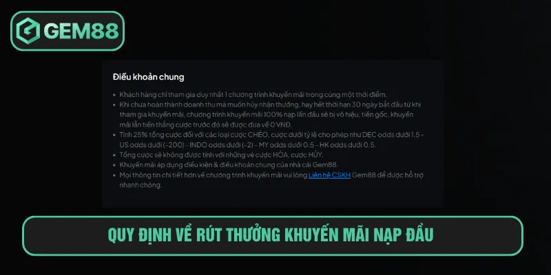 Quy định về rút thưởng khuyến mãi nạp đầu